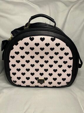 Betsey Johnson Black and Pink Heart Print Dome/train Bag